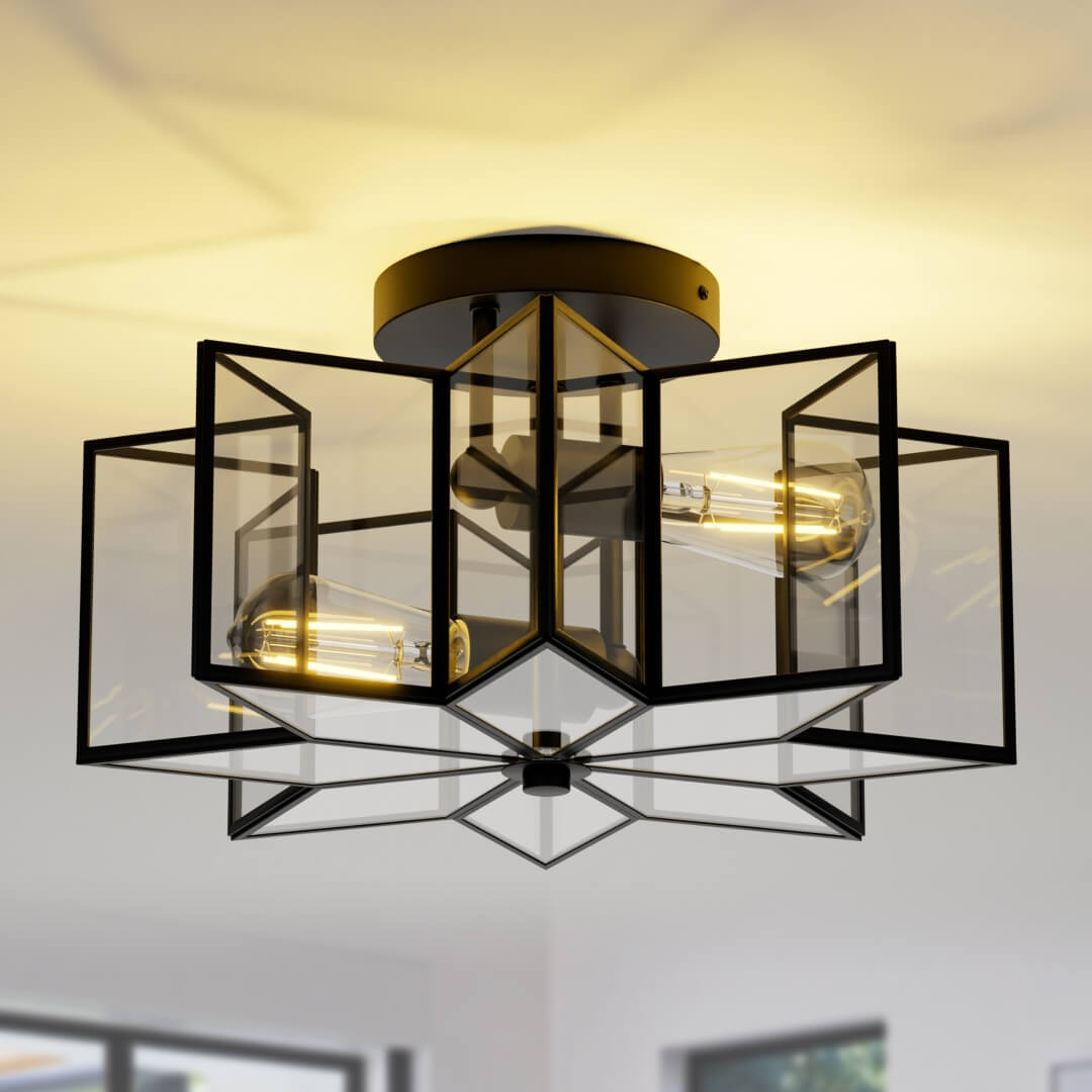 Meluaim Semi-Flush Ceiling Light,Octagon Style