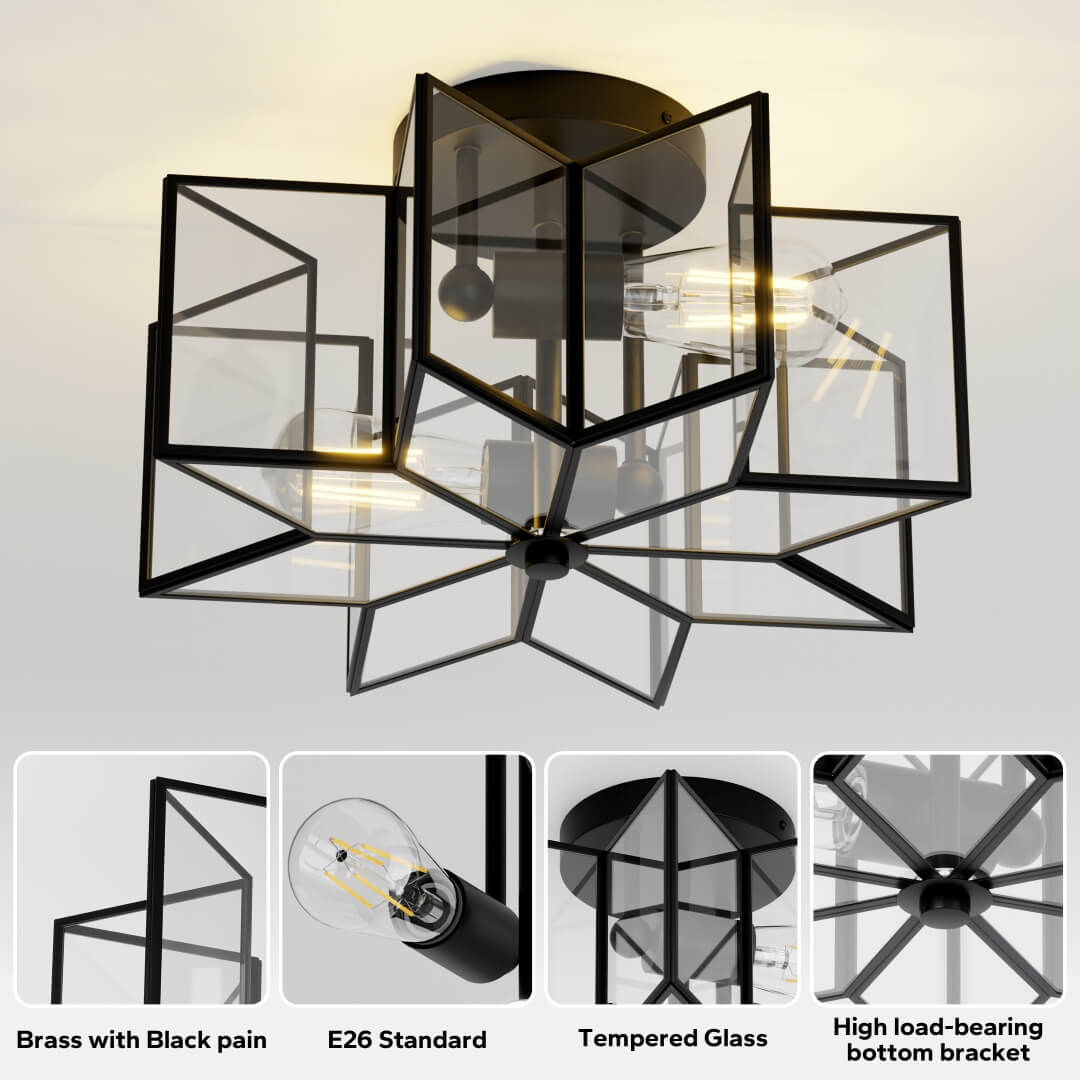 Meluaim Semi-Flush Ceiling Light,Octagon Style