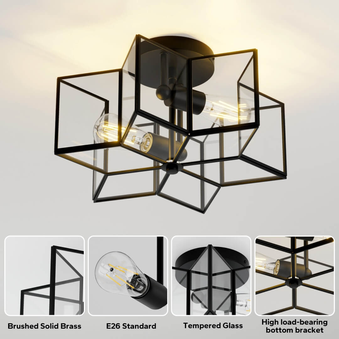 Meluaim Semi-Flush Ceiling Light,Hexagon Style