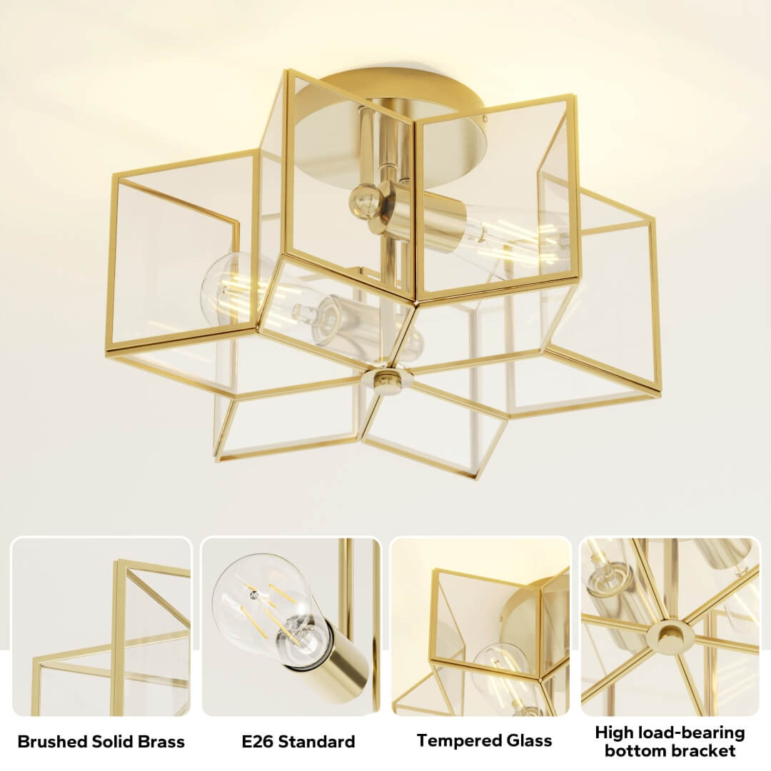 Meluaim Semi-Flush Ceiling Light,Hexagon Style