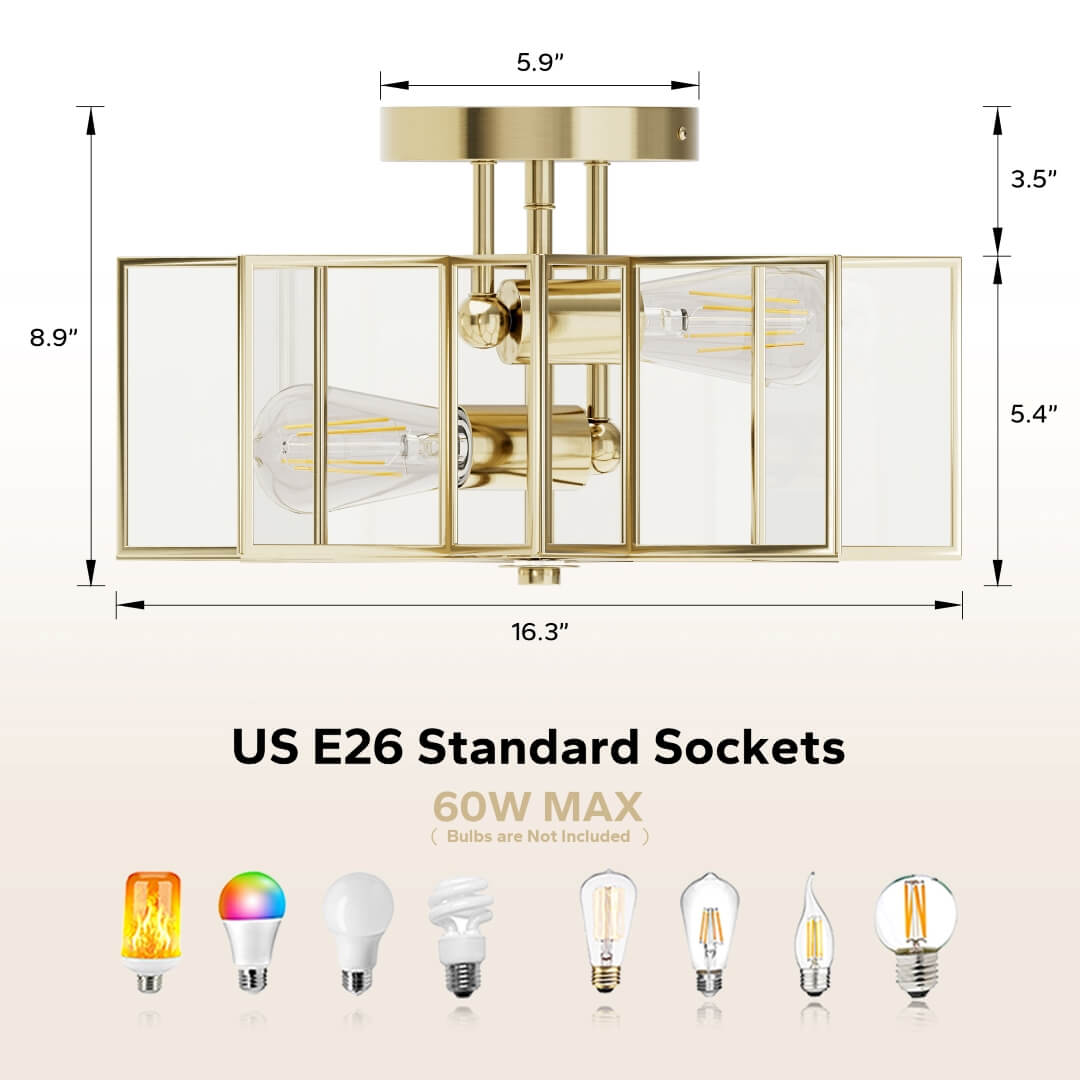 Meluaim Semi-Flush Ceiling Light,Octagon Style