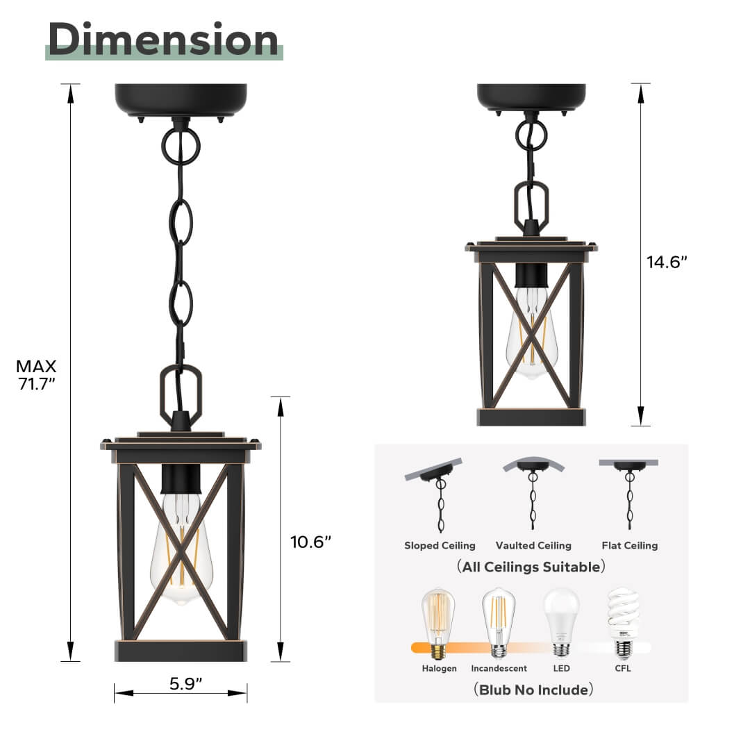 Meluaim Waterproof Outdoor Hanging Light