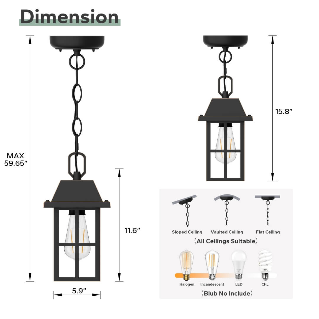 Meluaim Waterproof Outdoor Hanging Light