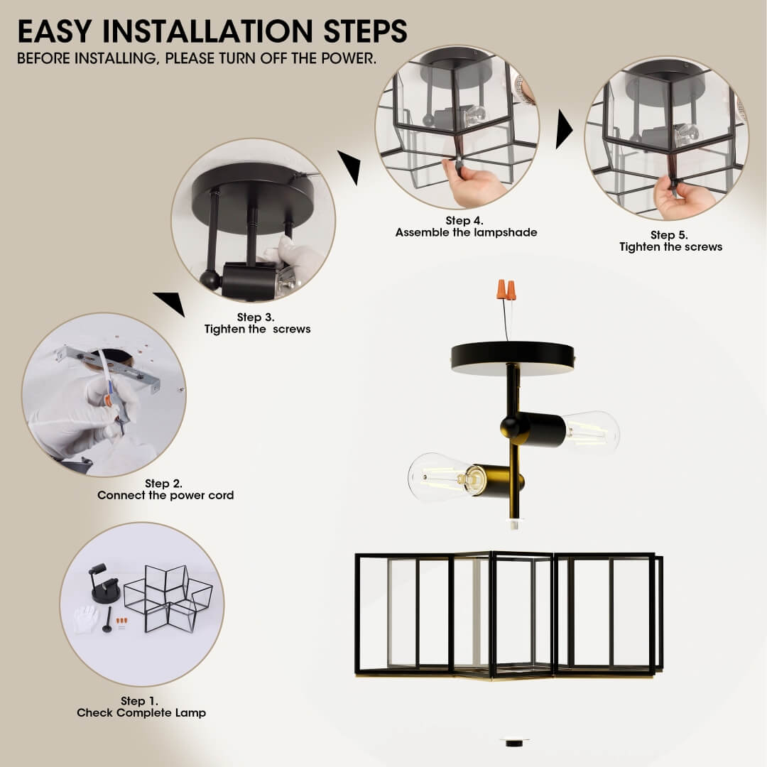 Meluaim Semi-Flush Ceiling Light,Hexagon Style