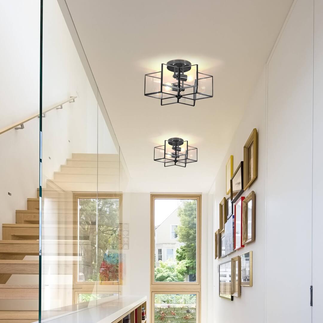 Meluaim Semi-Flush Ceiling Light,Hexagon Style